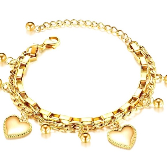 18K GOLD PLATED STAINLESS STEEL "HEARTS" BRACELET, INTENSITY - Picture 3 of 4